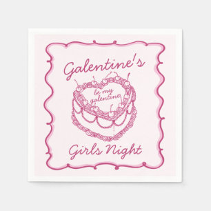 Pink Retro Heart Coquette Cherry Cake Galentines Napkin