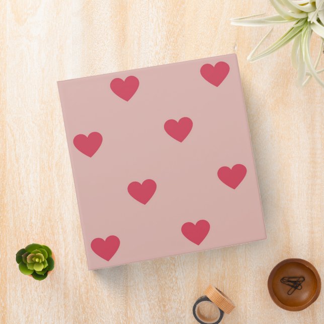 Pink Retro Heart Y2K Pattern With Pink Background Binder (In Situ)