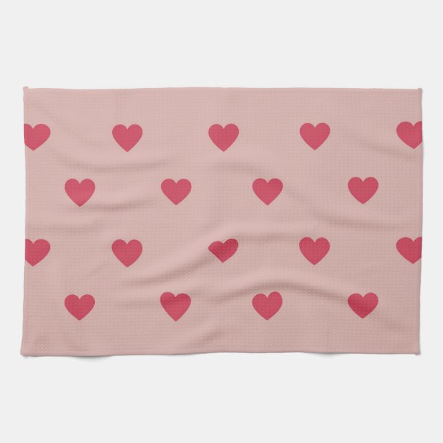 Pink Retro Heart Y2K Pattern With Pink Background Kitchen Towel (Horizontal)