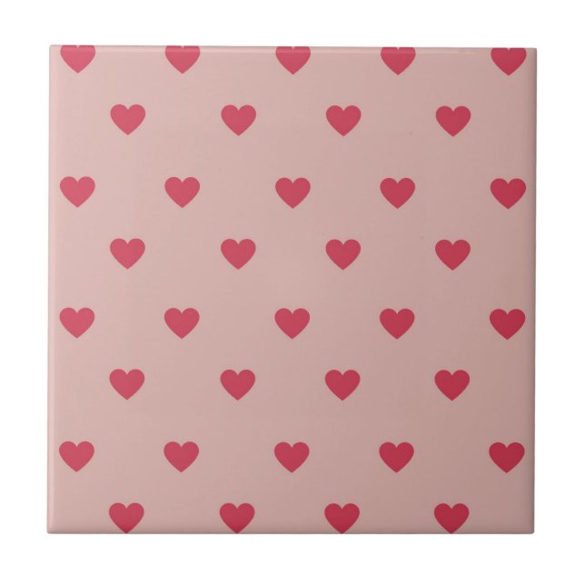 Pink Retro Heart Y2K Pattern With Pink Background Tile (Front)