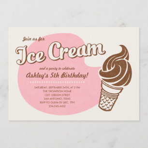 Pink Retro Ice Cream Birthday Party Invitations