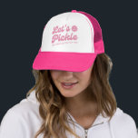 Pink Retro Let's Pickle Personalized Pickleball  Trucker Hat<br><div class="desc">Super fun pickleball hat featuring "Let's Pickle" in a cool pink font and your custom text.  Add a player name,  pickleball club name,  funny saying,  etc. Makes the perfect gift/memento for any pickleball party or tournament or pickleball special event.  Get matching hats for your team or pickleball partner.</div>