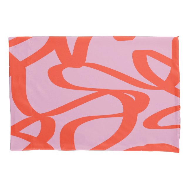 Pink Retro Lines Modern Abstract Brush Shapes Pillowcase (Front)