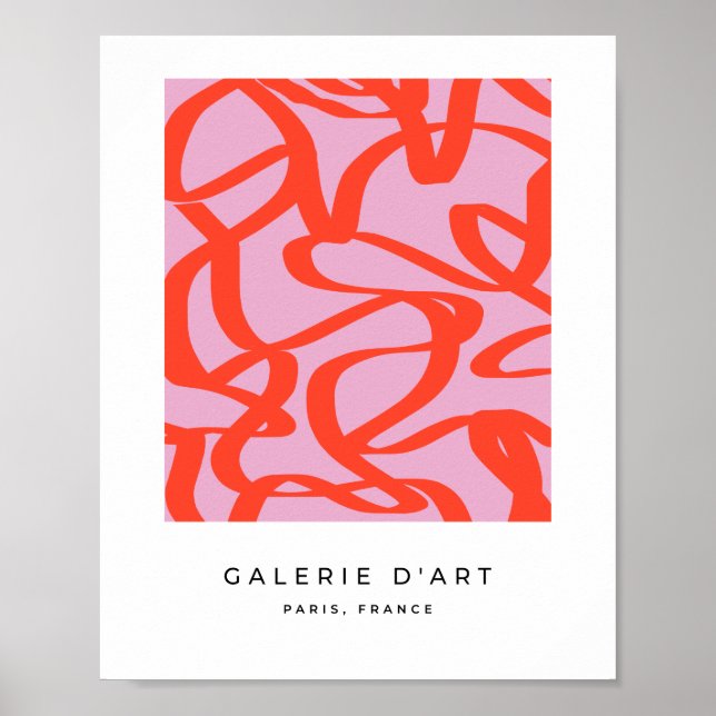 Pink Retro Lines Modern Abstract Brush Shapes Poster (Front)