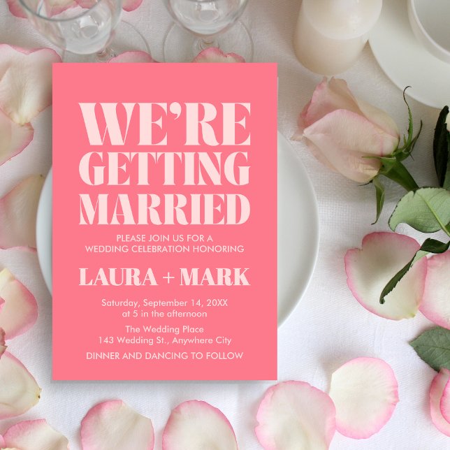 Pink Retro Modern Chic Photo Wedding Invitation (Pink Retro Modern Photo Wedding Invitation)
