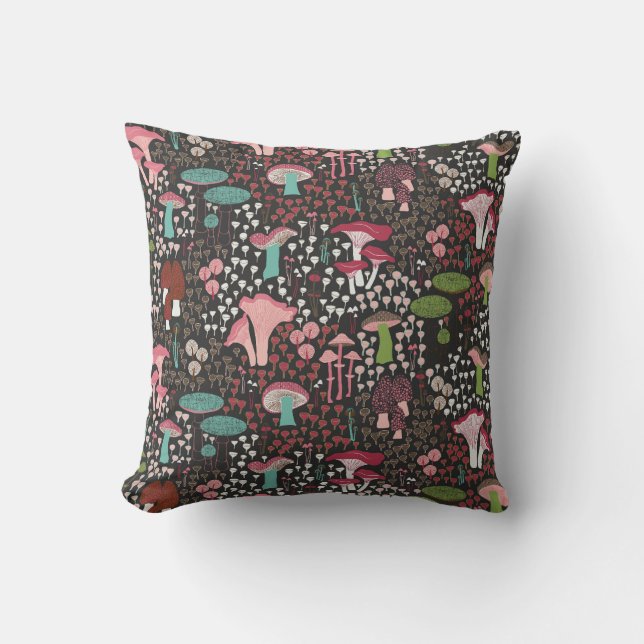 Pink Retro Mushroom Throw Pillow (Front)