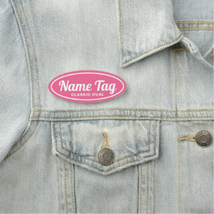 Pink Retro Oval Classic Name Tag