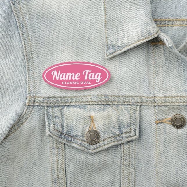 Pink Retro Oval Classic Name Tag (In Situ)