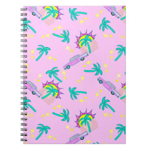 pink retro palm trees and car notebook