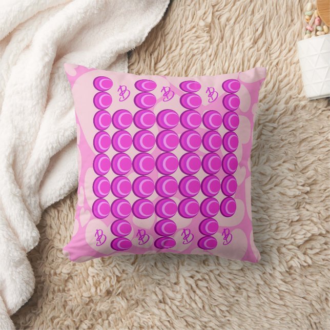 Pink retro pattern in trendy style with monogram throw pillow (Blanket)
