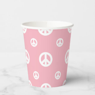 Pink Retro peace sign birthday Paper Cups