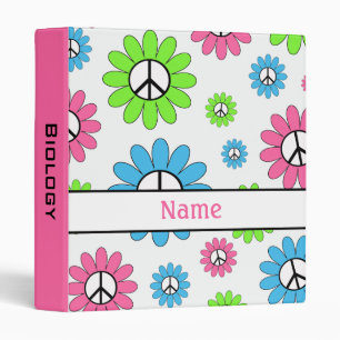 Pink Retro Peace Sign Pattern School Binder
