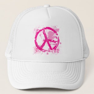 PINK RETRO PEACE SIGN TRUCKER HAT