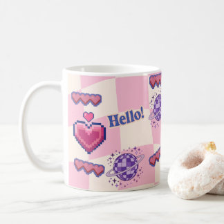 Pink Retro Pixel Heart Mug