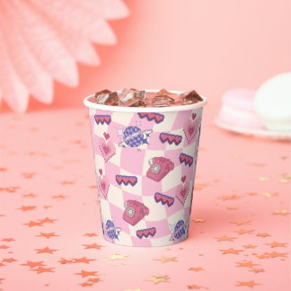Pink Retro Pixel Heart paper cups 