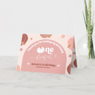 Pink Retro Pumpkin 1st Birthday Folded  Thank You Card
