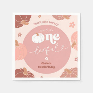 Pink Retro Pumpkin 1st Birthday Paper Napkin