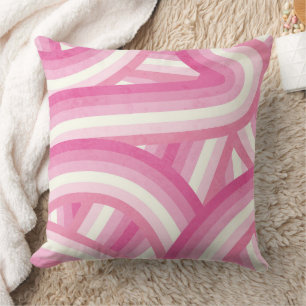 Pink Retro Rainbow Stripes Pattern Throw Pillow