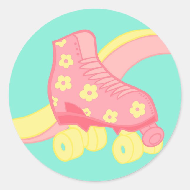 Pink retro roller skate stickers (Front)