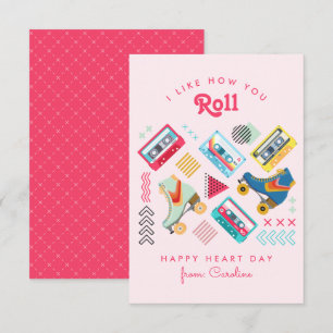 Pink Retro Rollerskate Classroom Valentine Card