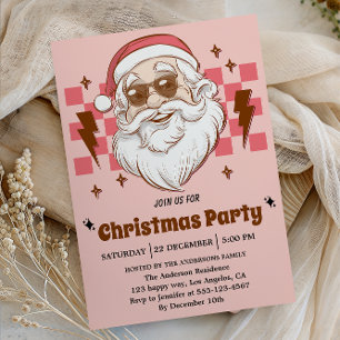 Pink Retro Santa Christmas Party Invitation