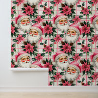 Pink Retro Santa Claus Christmas Floral Plaid