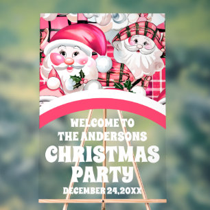 Pink Retro Santa Claus Christmas Party Welcome Acrylic Sign