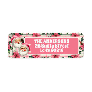 Pink Retro Santa Claus Noël Floral Plaid
