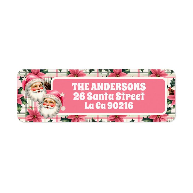 Pink Retro Santa Claus Noël Floral Plaid (Devant)