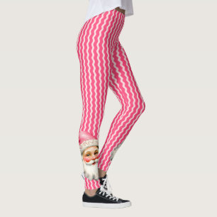 Pink Retro Santa Claus Pink Ric Rac Christmas Leggings