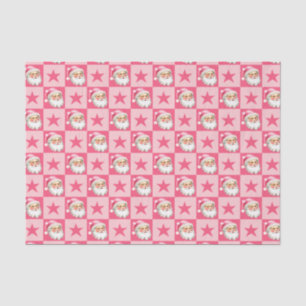 Pink Retro Santa Claus Pink Tartan Plaid Christmas Tissue Paper