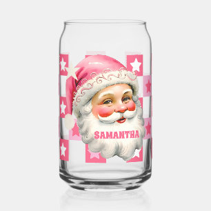 Pink Retro Santa Claus Pink Tartan Plaid Noël