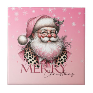Pink Retro Santa Claus Vintage Merry Christmas Tile