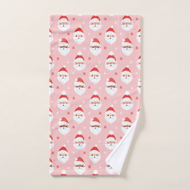 Pink Retro Santa Clause Serviette de cuisine (Serviette à main)