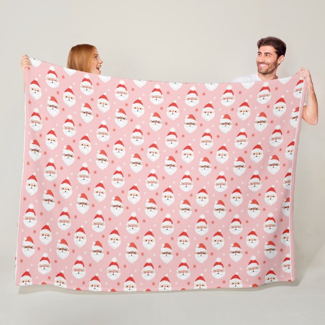 Pink Retro Santa Clause Wrapping Paper Fleece Blanket (In Situ)