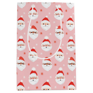 Pink Retro Santa Clause Wrapping Paper Medium Gift Bag