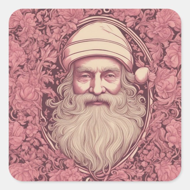 Pink Retro Santa Square Sticker (Front)