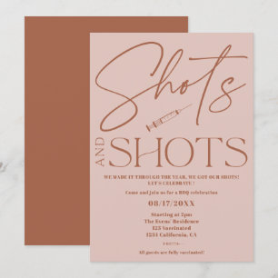 Pink retro script shots Vaccination celebration Invitation