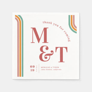 Pink   Retro Seventies Stripes   Wedding Monogram Napkin