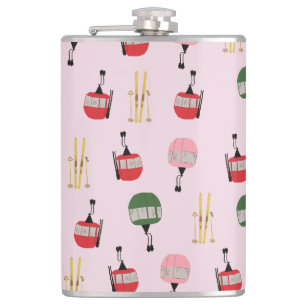Pink Retro Ski Lift Apres Ski Winter Skiing Skier Hip Flask