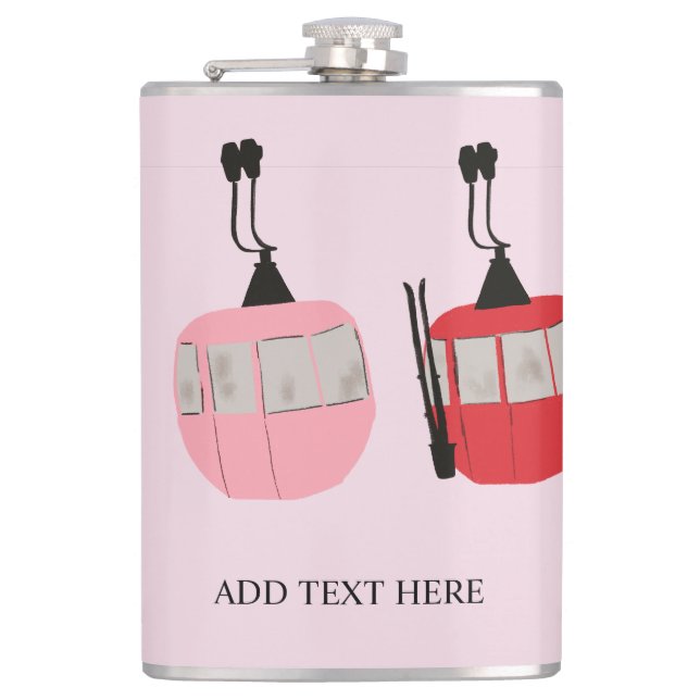 Pink Retro Ski Lift Gondola Skiing Skier Hip Flask (Front)