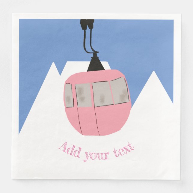 Pink Retro Ski Lift Skiing Snow Mountain  Napkin (Front)