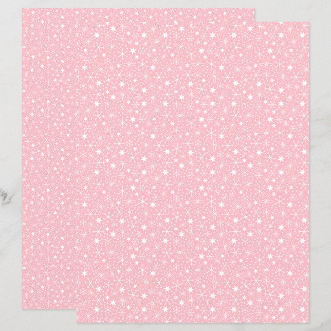 Pink Retro Snowflakes and Stars Scrapbook Paper (Front/Back)