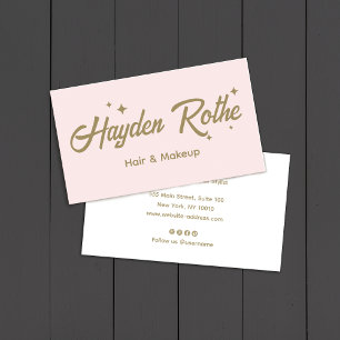 Pink Retro Stars Script Makeup and Hair Stylist  Business Card