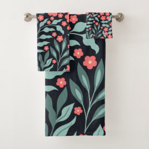 Pink retro style blooming flowers in Nordic style Bath Towel Set