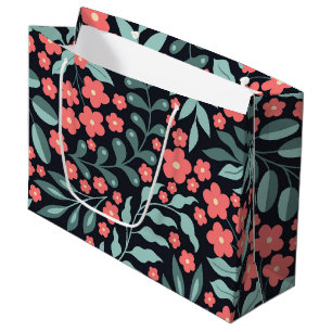 Pink retro style blooming flowers in Nordic style Large Gift Bag