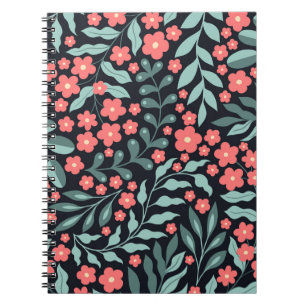 Pink retro style blooming flowers in Nordic style Notebook