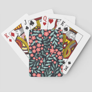 Pink retro style blooming flowers in Nordic style Playing Cards