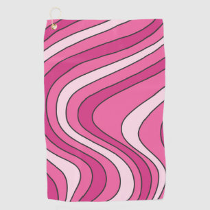 Pink retro style waves golf towel