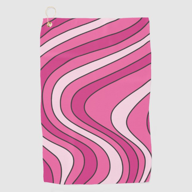 Pink retro style waves golf towel (Front)